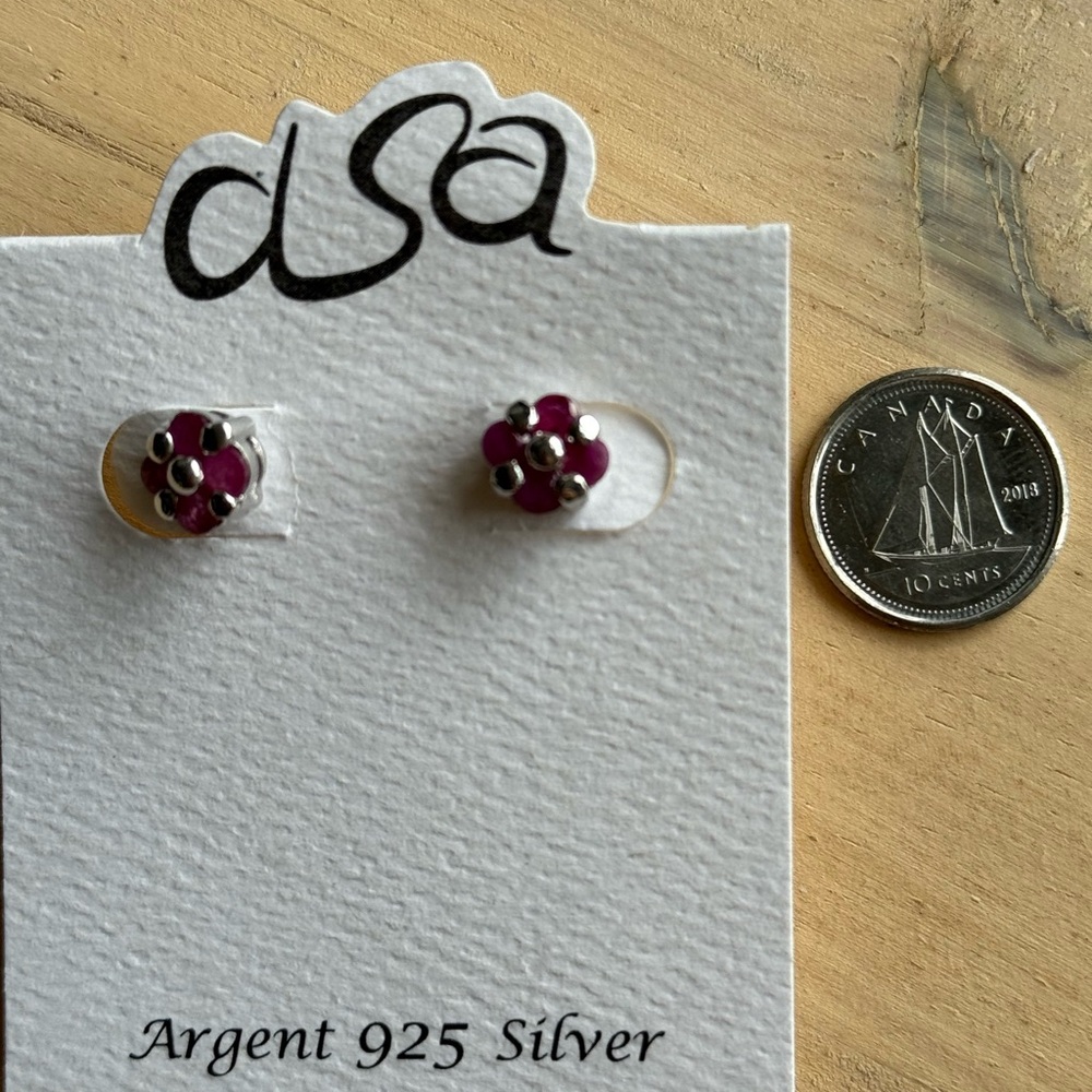 NWT Sterling silver and facetted raw ruby studs